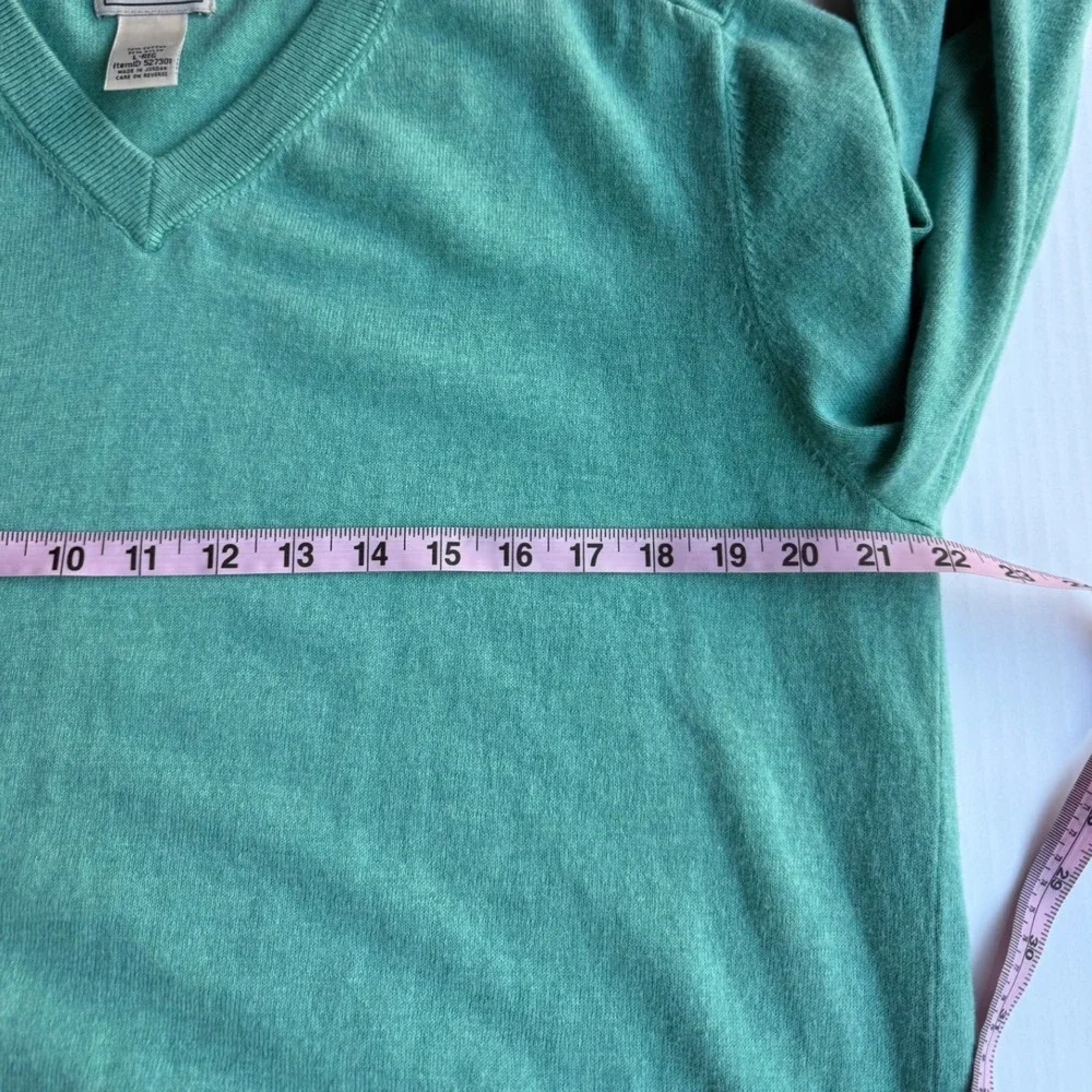 LL Bean Mens V-Neck Sweater Seafoam Green Cotton Nylon Blend Pullover 527301 L-R